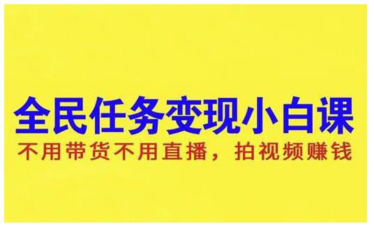 抖音全民任务变现小白课，不用带货不用直播，拍视频就能赚钱-天天资源网