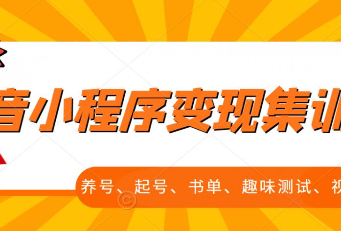 抖音小程序变现集训课，养号、起号、书单、趣味测试、视频剪辑，全套流程-天天资源网