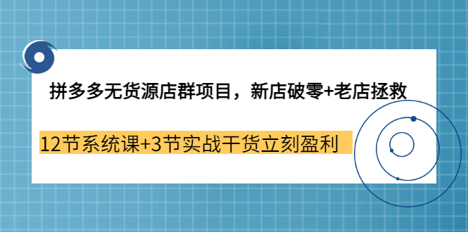 拼多多无货源店群项目，新店破零 老店拯救 12节系统课 3节实战干货立刻盈利-天天资源网