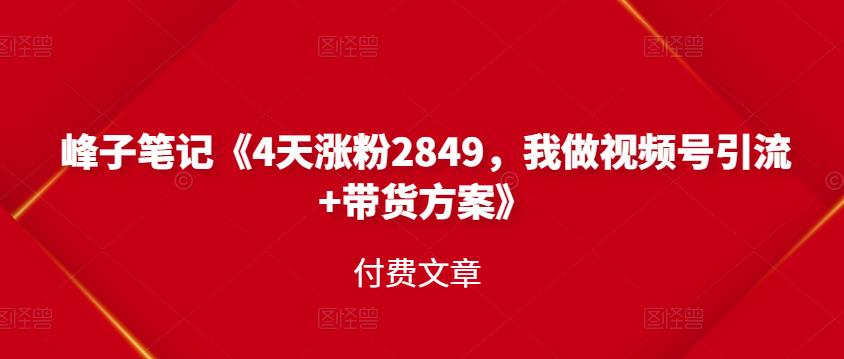 峰子笔记《4天涨粉2849，我做视频号引流 带货方案》付费文章-天天资源网