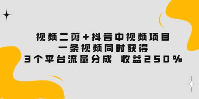 视频二剪 抖音中视频项目：一条视频获得3个平台流量分成 收益250% 价值4980-天天资源网