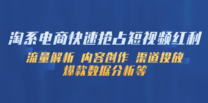 淘系电商快速抢占短视频红利：流量解析 内容创作 渠道投放 爆款数据分析等-天天资源网