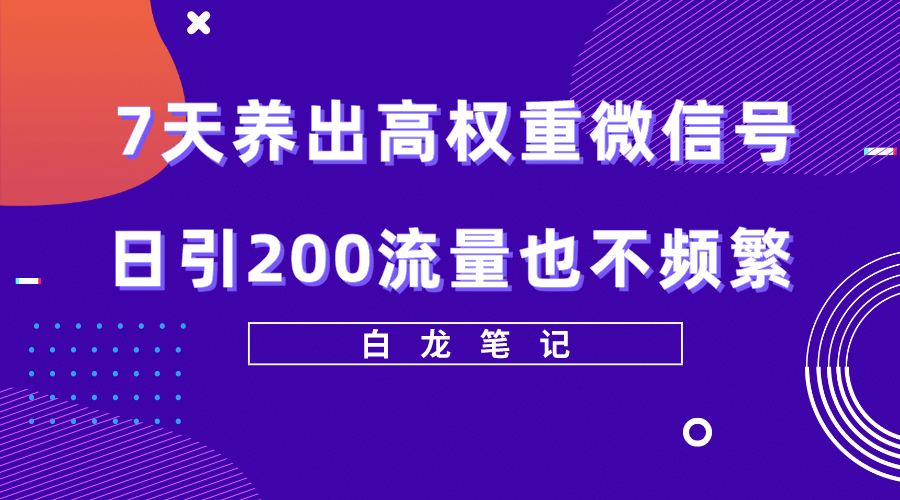 7天养出高权重微信号，日引200流量也不频繁，方法价值3680元-天天资源网