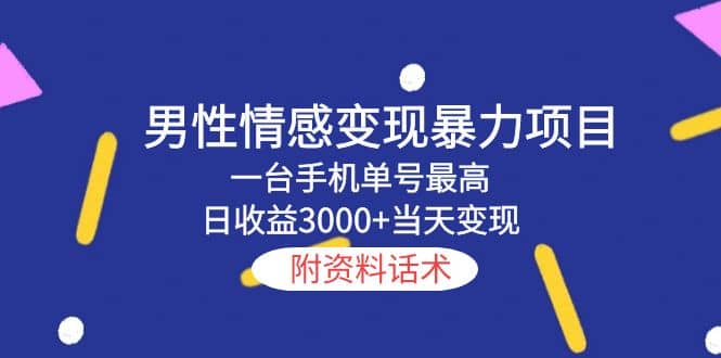 男性情感变现暴力项目，一台手机当天变现，附资料话术-天天资源网