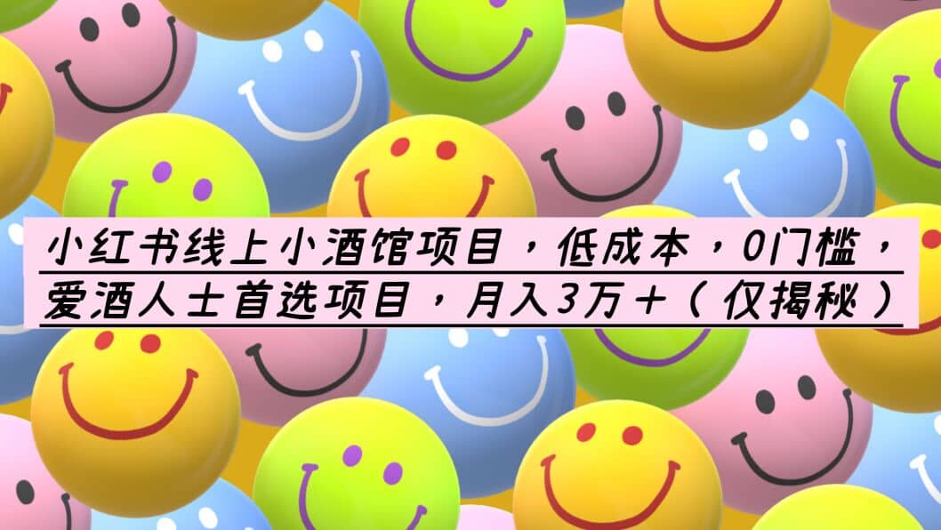 小红书线上小酒馆项目，低成本，0门槛，爱酒人士首选项目，月入3万＋-天天资源网