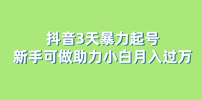 抖音3天暴力起号新手可做助力小白月入过万-天天资源网