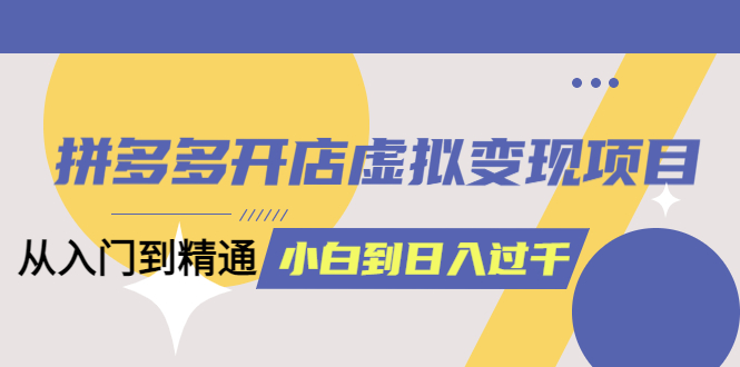 拼多多开店虚拟变现项目：入门到精通 从小白到日入1000（完整版）6月13更新-天天资源网