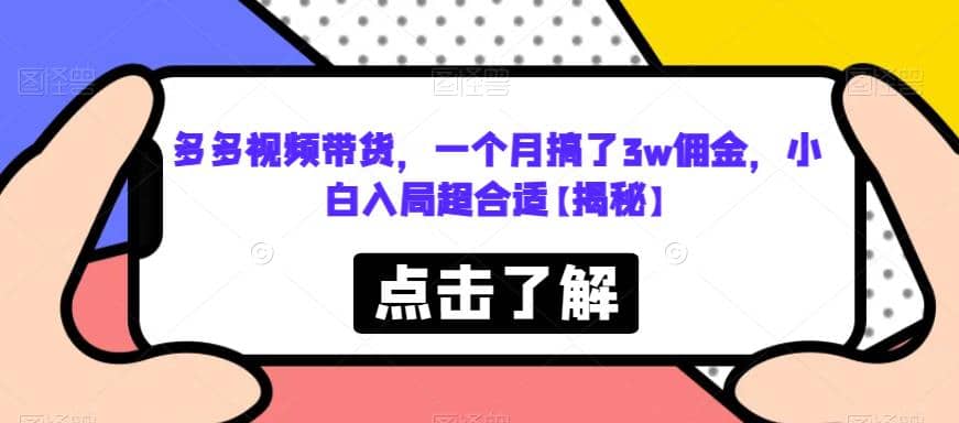多多视频带货，一个月搞了3w佣金，小白入局超合适【揭秘】-天天资源网