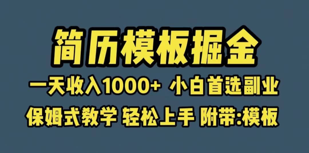 靠简历模板赛道掘金，一天收入1000 小白首选副业，保姆式教学（教程 模板）-天天资源网