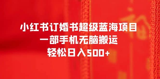 小红书订婚书超级蓝海项目，一部手机无脑搬运，轻松日入500-天天资源网