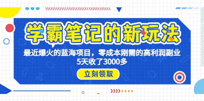 学霸笔记新玩法，最近爆火的蓝海项目，0成本高利润副业，5天收了3000多-天天资源网