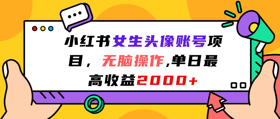小红书女生头像账号项目，无脑操作，单日最高收益2000-天天资源网