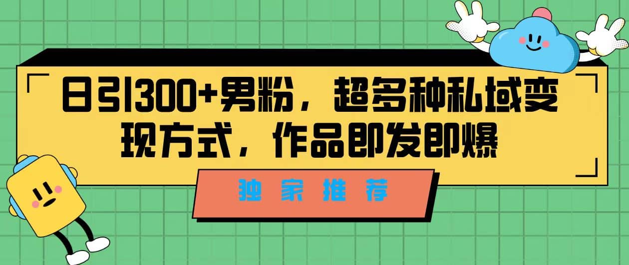 独家推荐！日引300 男粉，超多种私域变现方式，作品即发即报-天天资源网