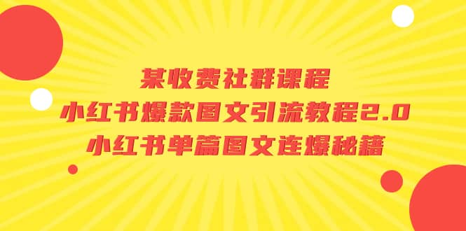 某收费社群课程：小红书爆款图文引流教程2.0 小红书单篇图文连爆秘籍-天天资源网