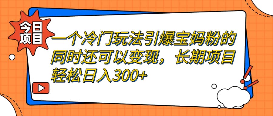 一个冷门玩法引爆宝妈粉的同时还可以变现，长期项目轻松日入300-天天资源网