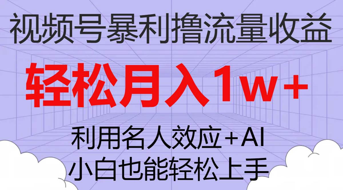视频号暴利撸流量收益，小白也能轻松上手，轻松月入1w-天天资源网