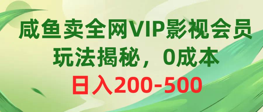 咸鱼卖全网VIP影视会员，玩法揭秘，0成本日入200-500-天天资源网