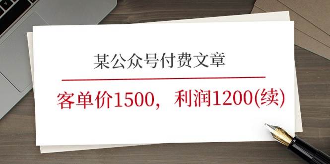 某公众号付费文章《客单价1500，利润1200(续)》市场几乎可以说是空白的-天天资源网
