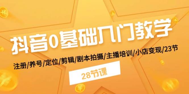 抖音0基础入门教学 注册/养号/定位/剪辑/剧本拍摄/主播培训/小店变现/28节-天天资源网