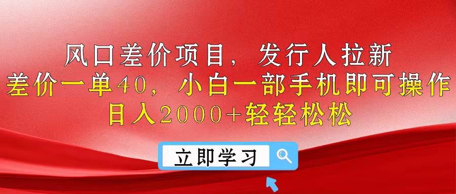 风口差价项目，发行人拉新，差价一单40，小白一部手机即可操作，日入20…-天天资源网