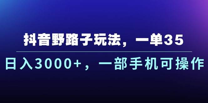 抖音野路子玩法，一单35.日入3000+，一部手机可操作-天天资源网