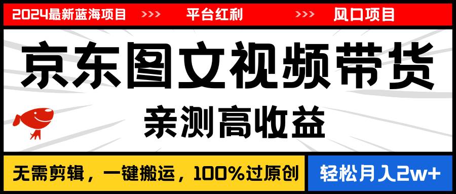 2024最新蓝海项目，逛逛京东图文视频带货，无需剪辑，月入20000+-天天资源网