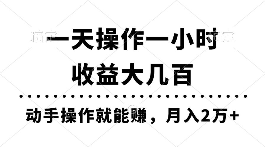 一天操作一小时，收益大几百，动手操作就能赚，月入2万+教学-天天资源网