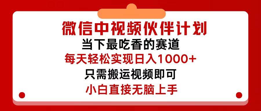 微信中视频伙伴计划，仅靠搬运就能轻松实现日入500+，关键操作还简单，…-天天资源网