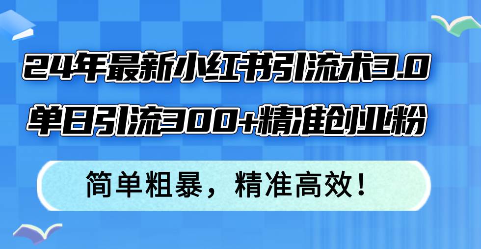 24年最新小红书引流术3.0，单日引流300+精准创业粉，简单粗暴，精准高效！-天天资源网
