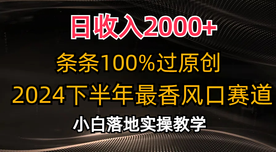 2024下半年最香风口赛道，小白轻松上手，日收入2000+，条条100%过原创-天天资源网