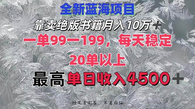 靠卖绝版书籍月入10W+,一单99-199，一天平均20单以上，最高收益日入4500+-天天资源网