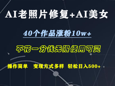 AI老照片修复+AI美女玩发  40个作品涨粉10w+  不花一分钱使用可灵  操作简单  变现方式多样话   轻松日去500+-天天资源网