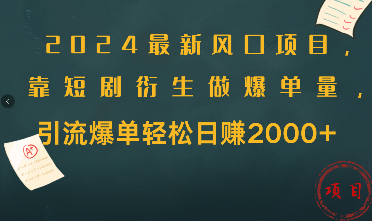 2024最新风口项目，引流爆单轻松日赚2000+，靠短剧衍生做爆单量-天天资源网