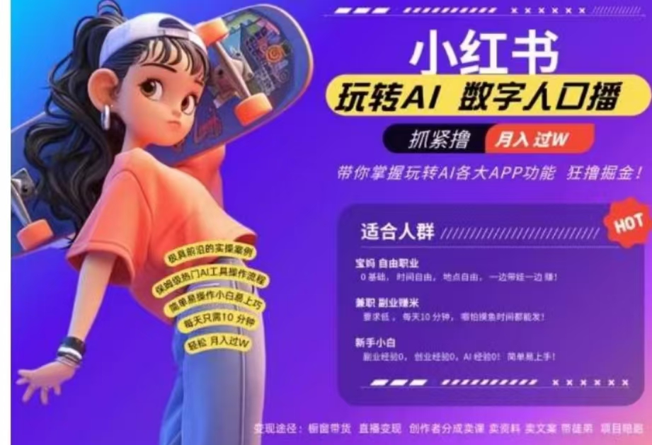 小红书数字人暴力起号，AI改写文案，流量火爆月入破W轻松拿捏，再也不用费劲录口播-天天资源网