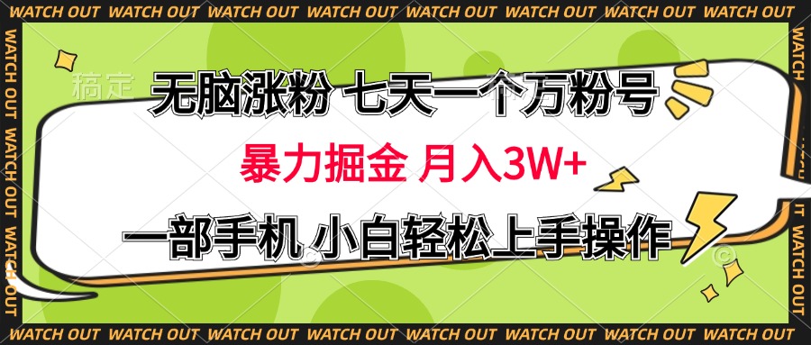 无脑涨粉 七天一个万粉号 暴力掘金 月入三万+，一部手机小白轻松上手操作-天天资源网