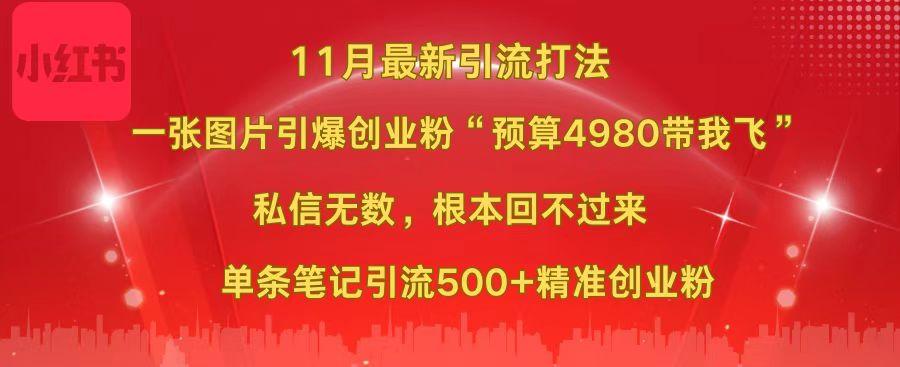 小红书11月最新图片打法，一张图片引爆创业粉“预算4980带我飞”，私信无数，根本回不过来，单条笔记引流500+精准创业粉-天天资源网