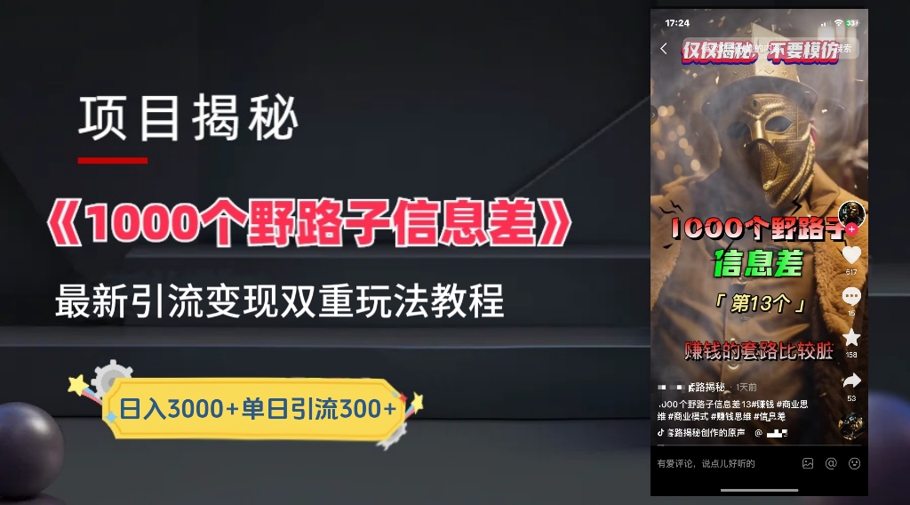 【独家】抖音一千个野路子信息差最新玩法教程–引流＋变现-天天资源网