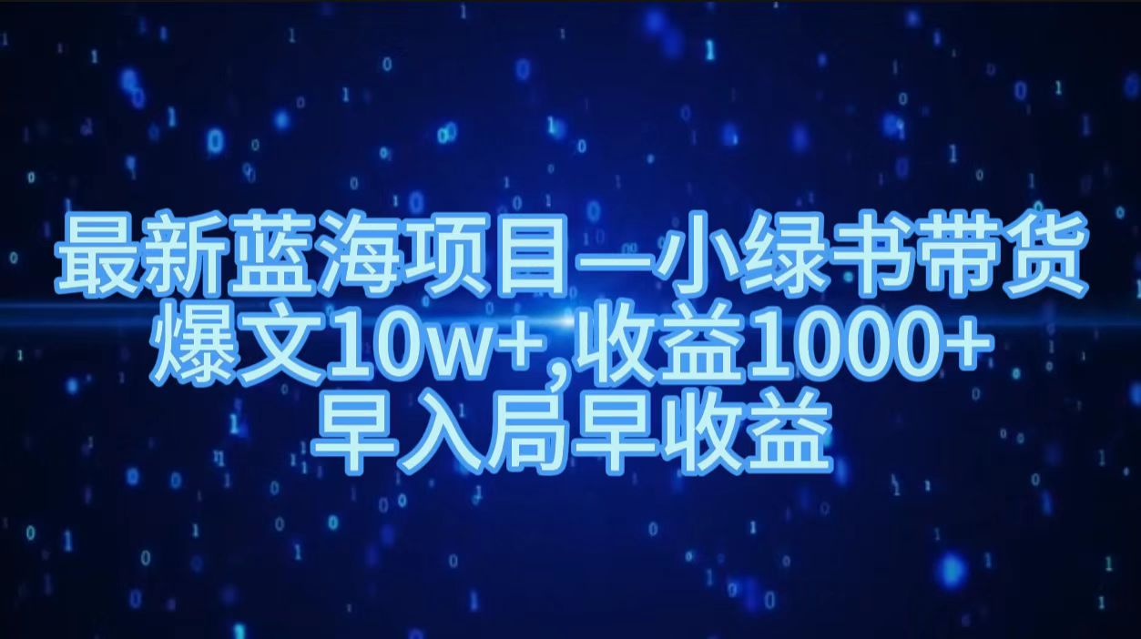 最新蓝海项目小绿书带货，爆文10w＋，收益1000＋，早入局早获益！！-天天资源网