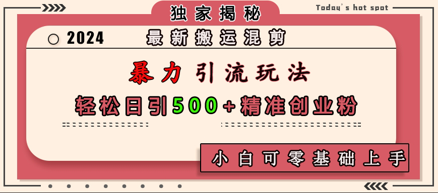 最新搬运混剪暴力引流玩法，轻松日引500+精准创业粉，小白可零基础上手-天天资源网