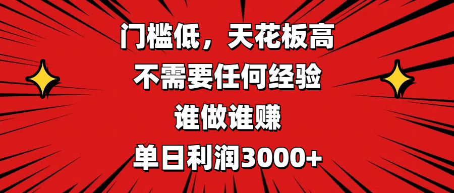 门槛低，收益高，不需要任何经验，谁做谁赚，单日利润3000+-天天资源网