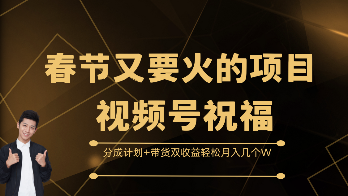 春节又要火的项目，视频号祝福，分成计划+带货双收益，轻松月入几个W-天天资源网
