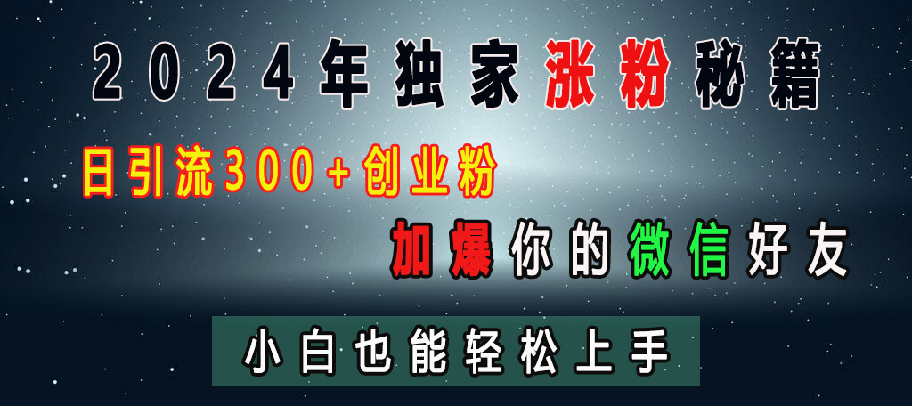 2024年独家涨粉秘籍，日引流300+创业粉，加爆你的微信好友，小白也能轻松上手-天天资源网
