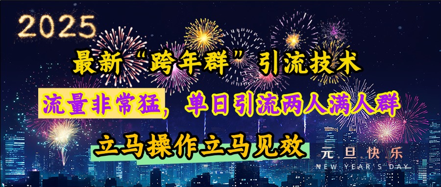 最新“跨年群”引流，流量非常猛，单日引流两人满人群，立马操作立马见效-天天资源网