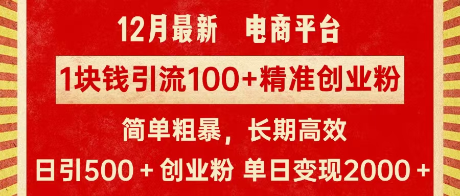 拼多多淘宝电商平台1块钱引流100个精准创业粉，简单粗暴高效长期精准，单人单日引流500+创业粉，日变现2000+-天天资源网