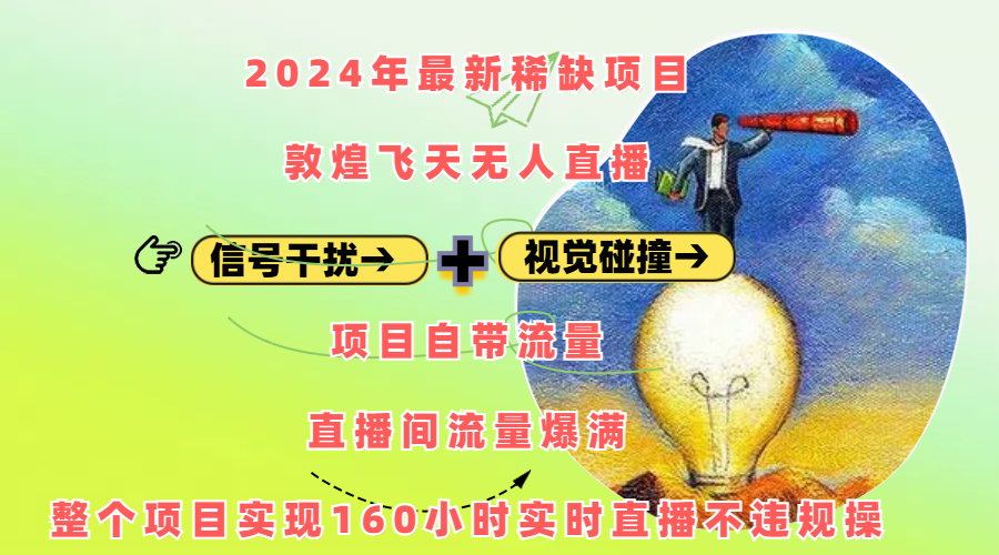 2024年最新稀缺项目敦煌飞天无人直播，内搭信号干扰+视觉碰撞防飞技术 ，项目自带流量，流量爆满，正个项目实现160小时实时直播不违规操-天天资源网