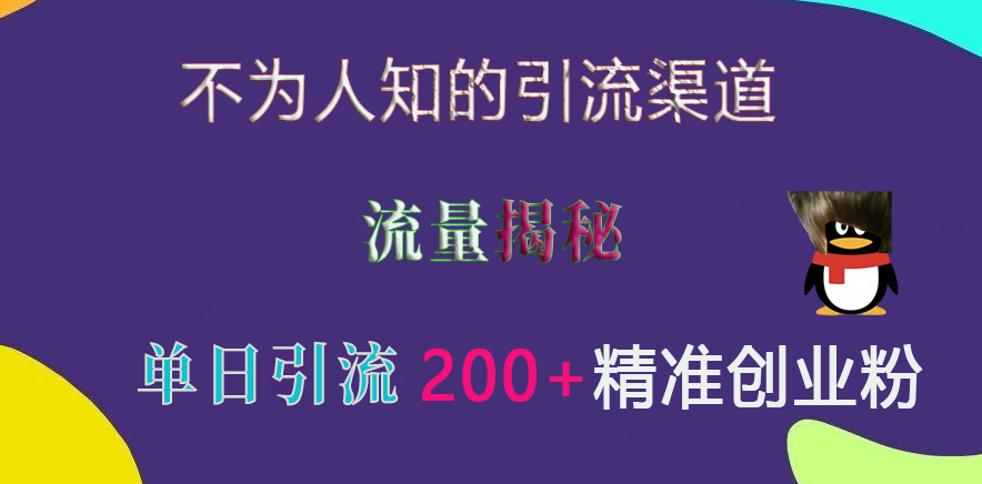 不为人知的引流渠道，流量揭秘，实测单日引流200+精准创业粉-天天资源网