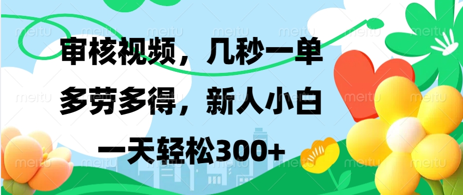 审核视频，几秒一单，多劳多得，新人小白一天轻松300+-天天资源网