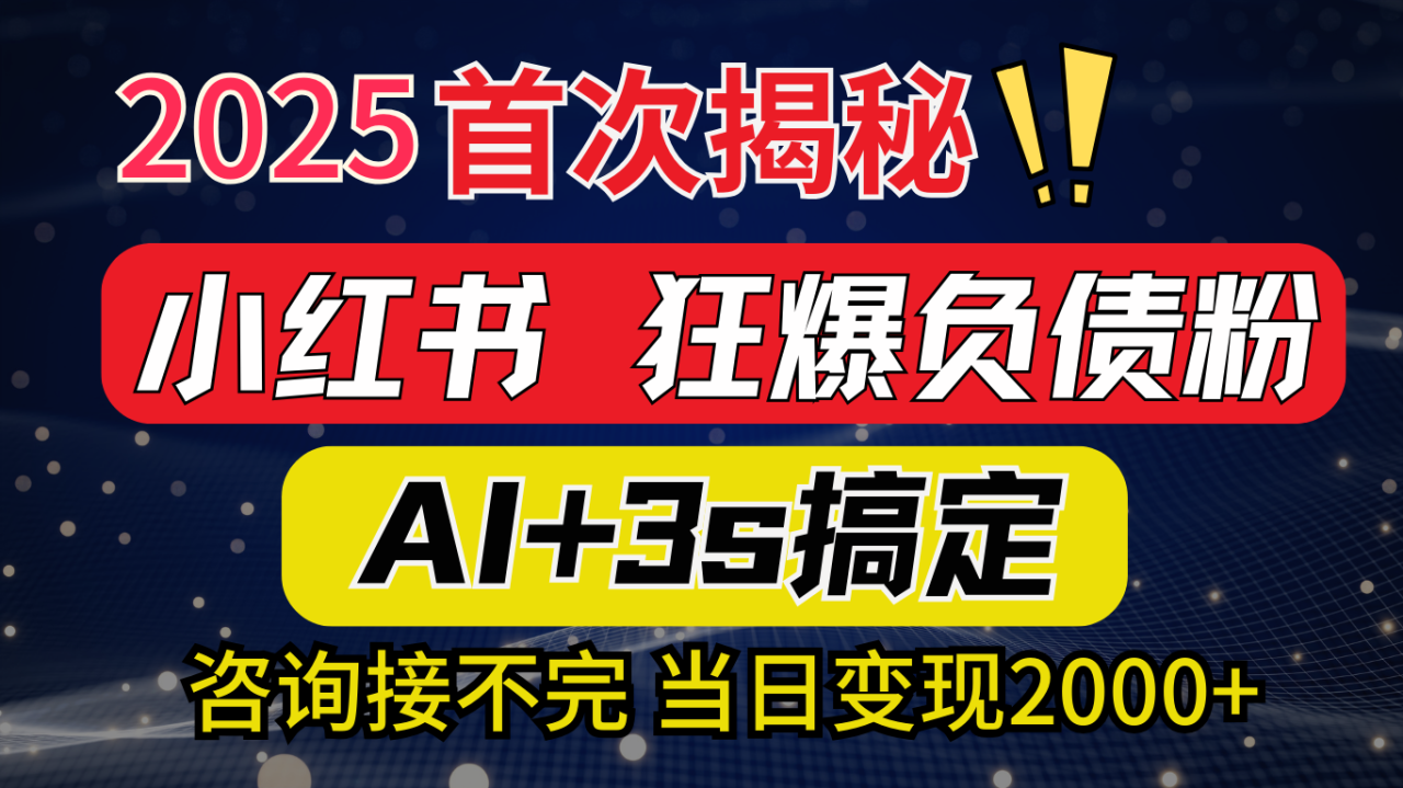 2025引流天花板：最新小红书狂暴负债粉思路，咨询接不断，当日入2000+-天天资源网