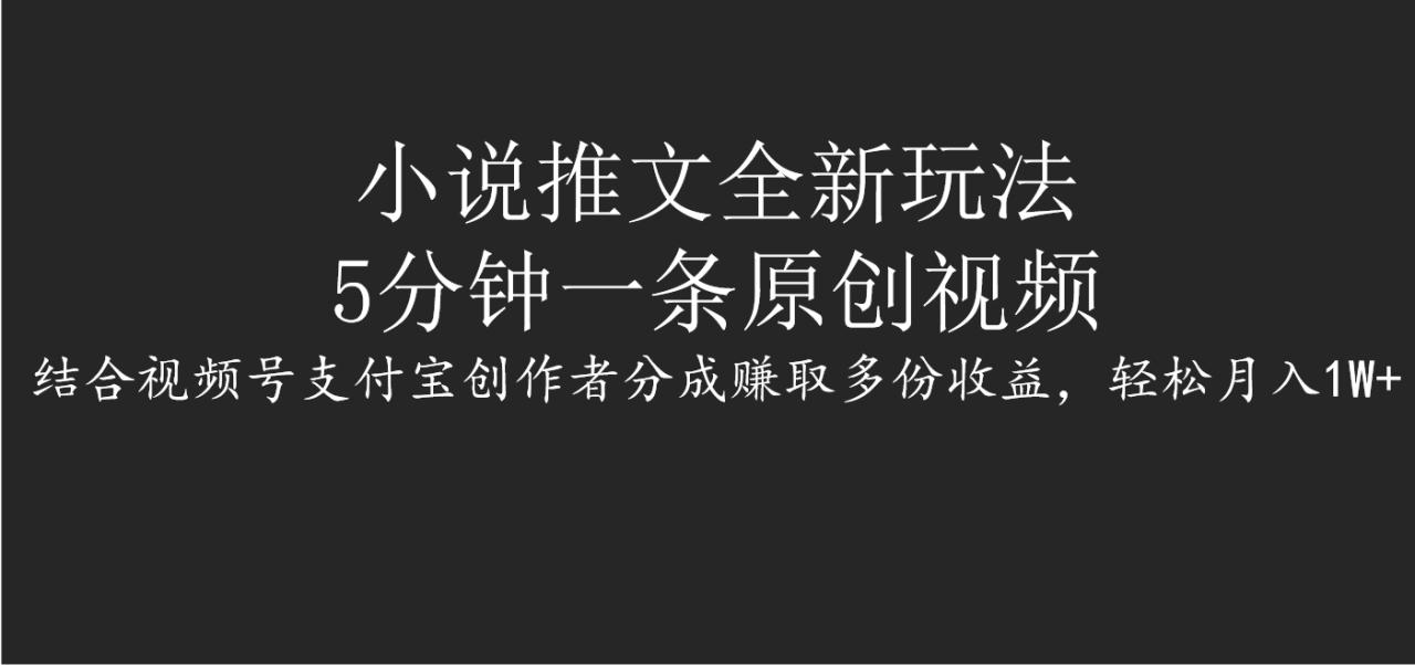 小说推文全新玩法，5分钟一条原创视频，结合视频号支付宝创作者分成赚取多份收益，轻松月入1W+-天天资源网