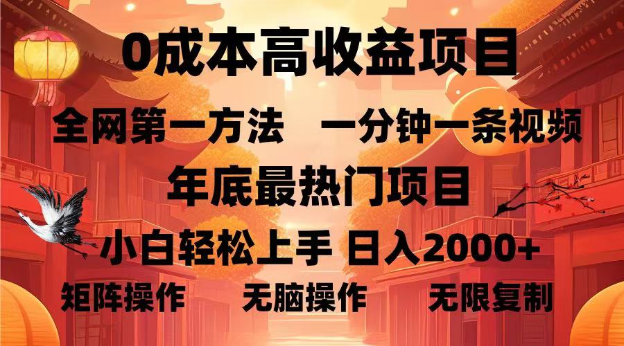 0成本高收益蓝海项目，一分钟一条视频，年底最热项目，小白轻松日入2000＋-天天资源网
